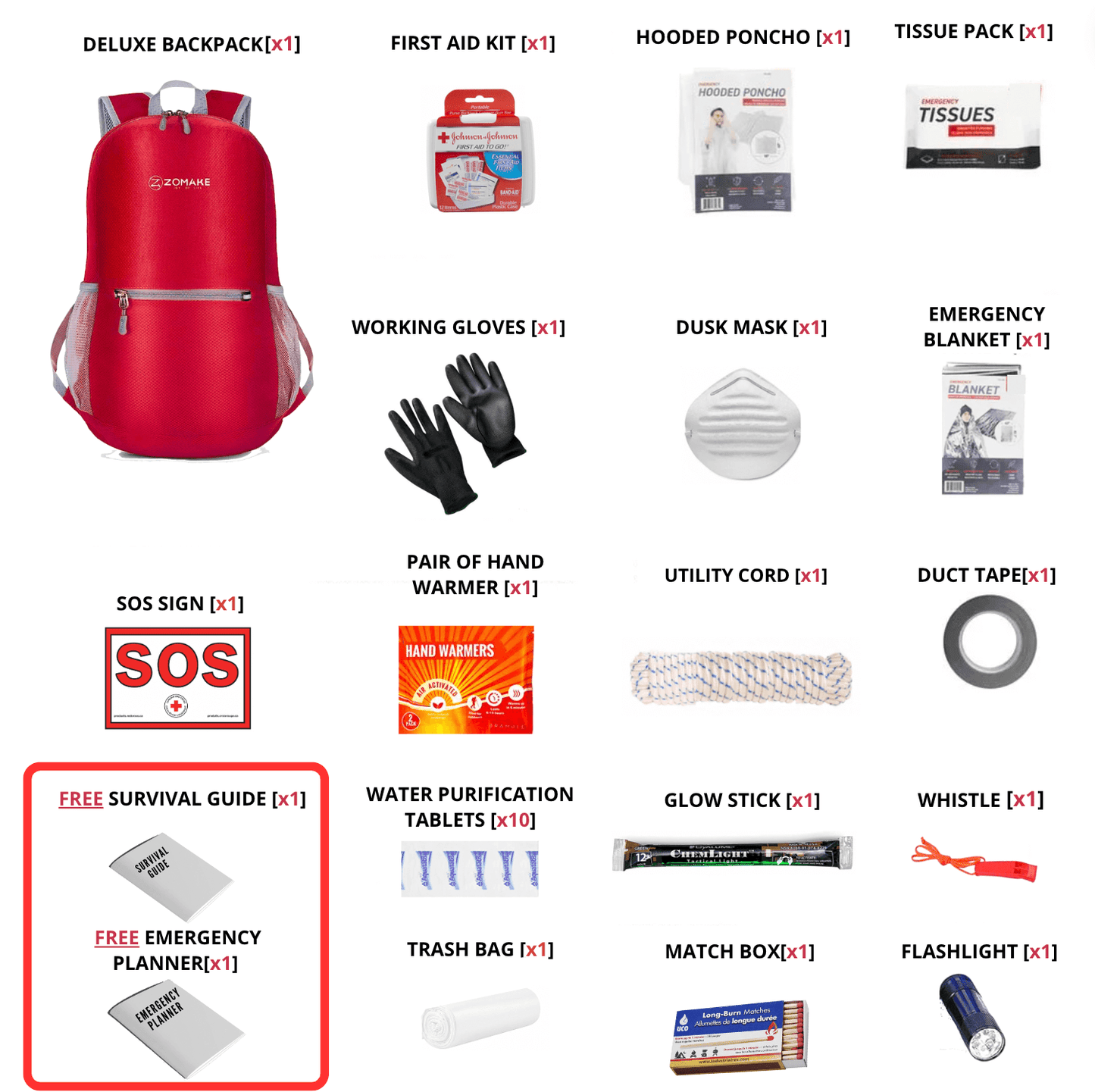 Sac à dos Deluxe - Kit de survie d'urgence