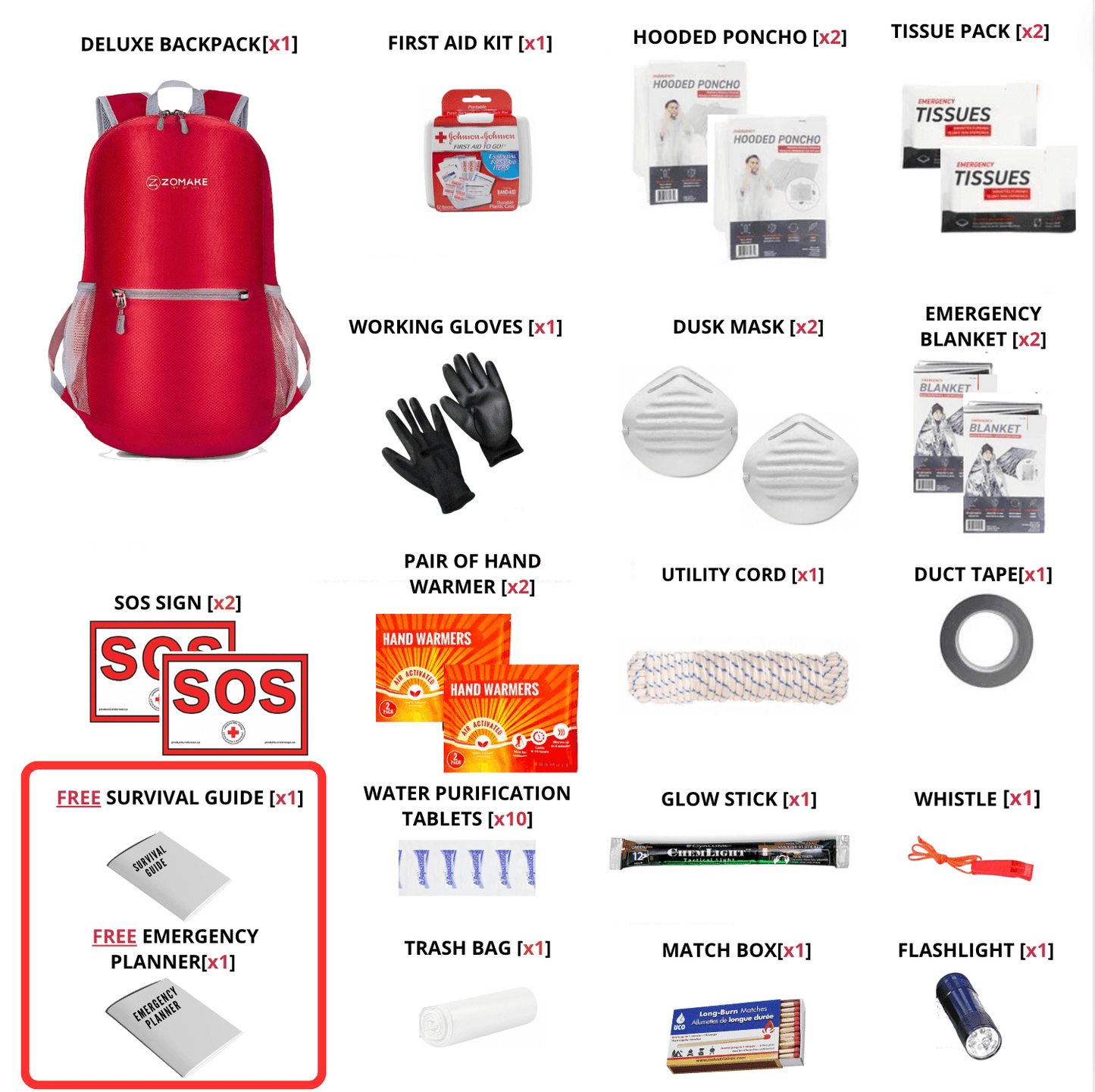 Sac à dos Deluxe - Kit de survie d'urgence